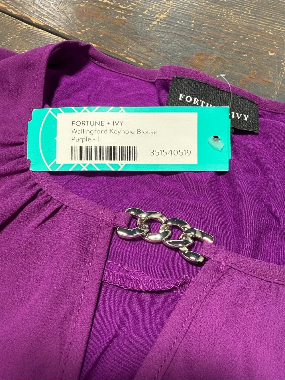 FORTUNE + IVY Wallingford Keyhole Blouse Purple - L - Picture 11 of 12